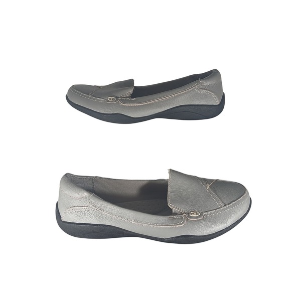 Dr. Scholl's Shoes - Dr Scholls Womens Gray Leather Loafers EB6-06 Comfort Slip On Shoes 8.5W